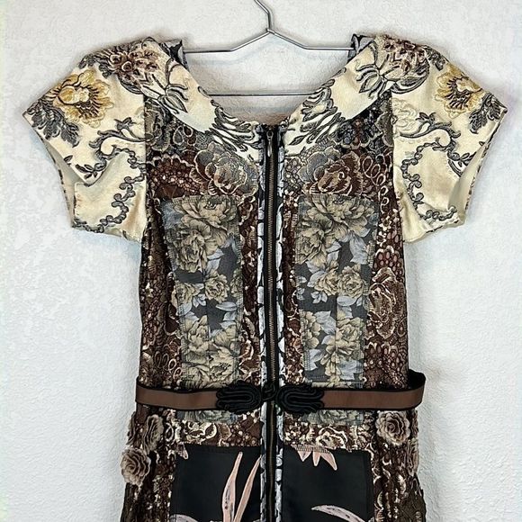 Host Pick❣️Beguile by Byron Lars Size 2 Black/Tan Pieced Brocade LBD - Picture 6 of 15